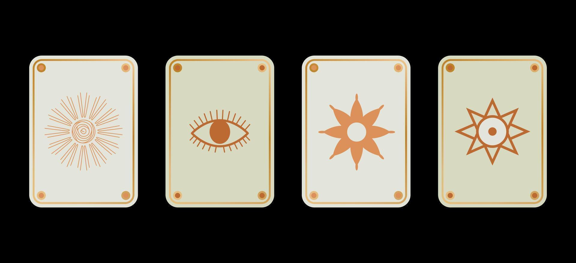 Bohemian tarot card deck featuring mystical symbols and intricate designs. Ideal for spiritual guidance, divination, boho-inspired art, and unique tarot collections. vector