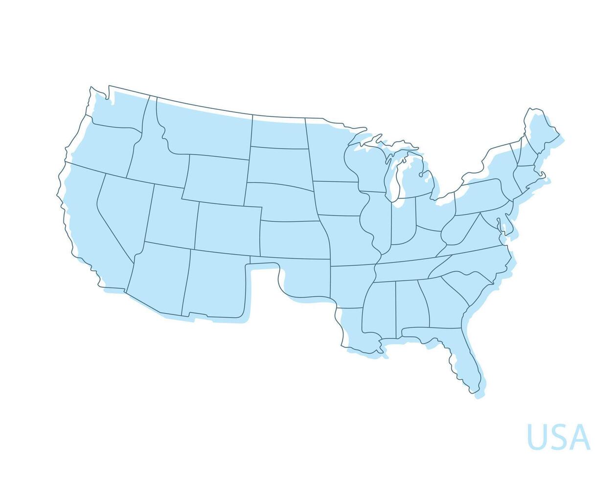 USA map outline displayed on blue background flat vector
