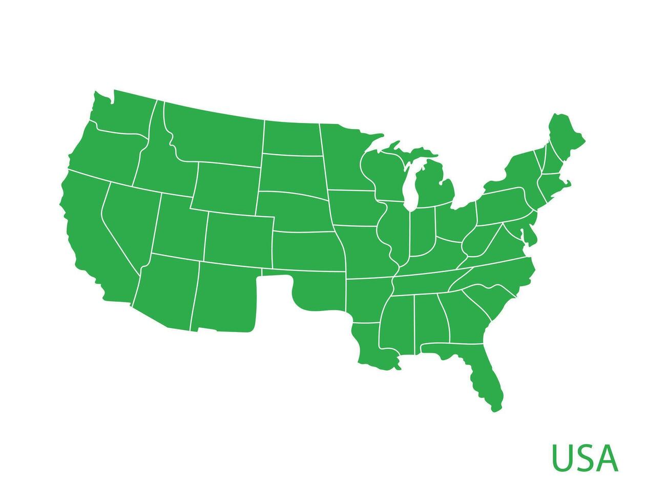 Green silhouette map of USA in flat graphic design vector