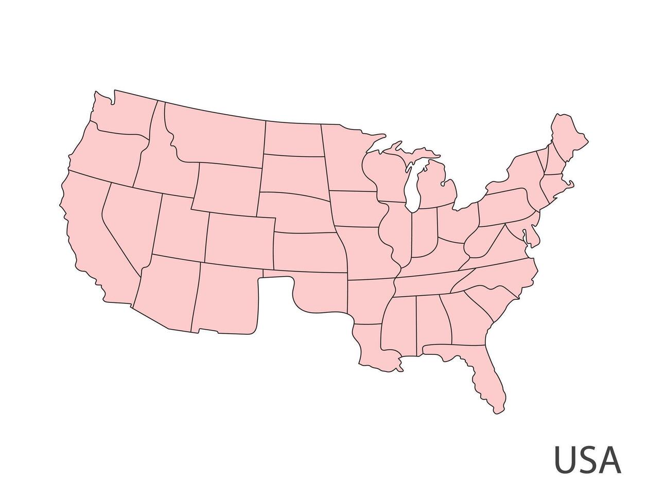 Pink line outline map of USA in flat style vector