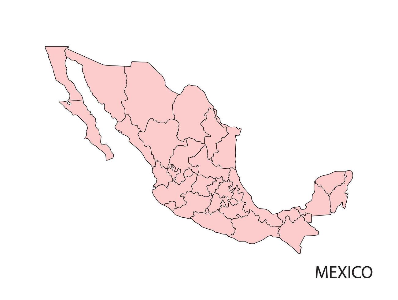 Flat outline map of Mexico in pink line design vector
