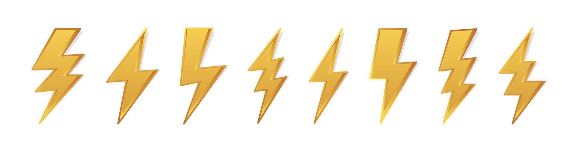 Lightning Bolt Gold Flat Icon Set vector