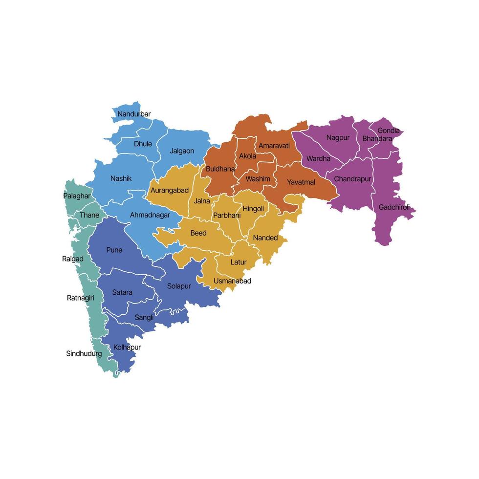 Maharashtra Flat Color Map White Background vector