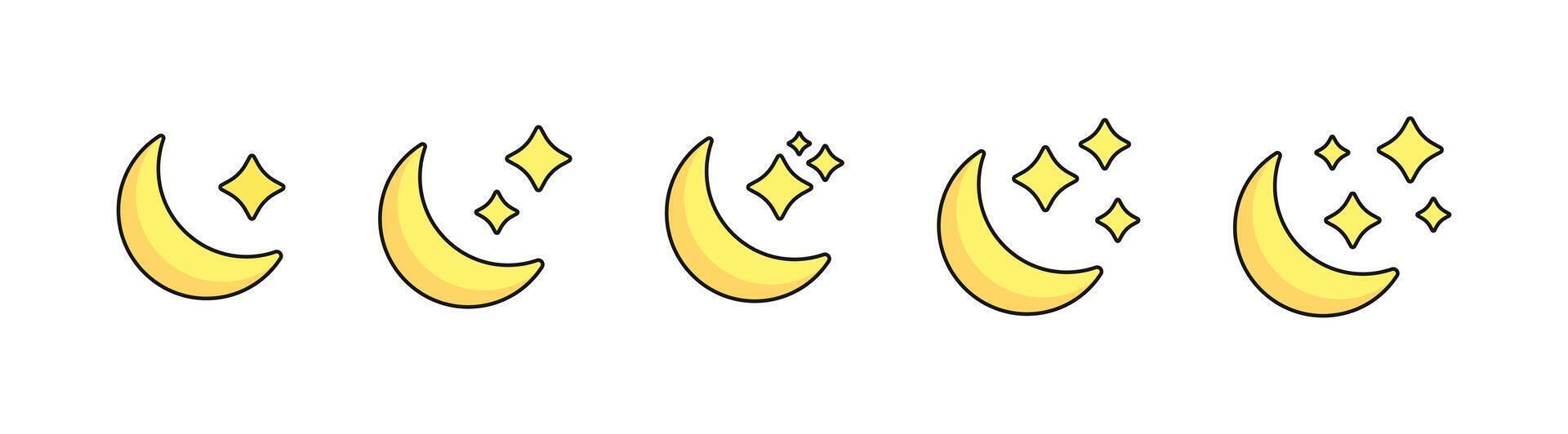 Collection of yellow moon icons in various phases vector