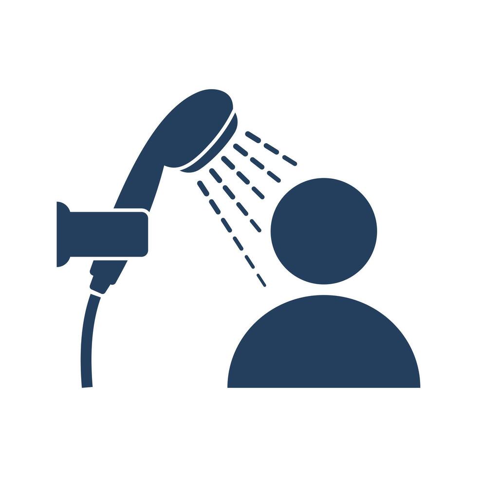 blue icon depicting person taking a shower vector