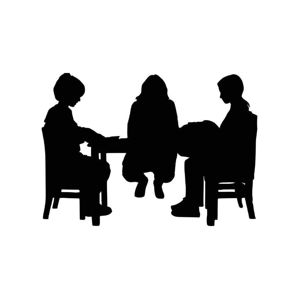Mom two kids sitting chair silhouette vector