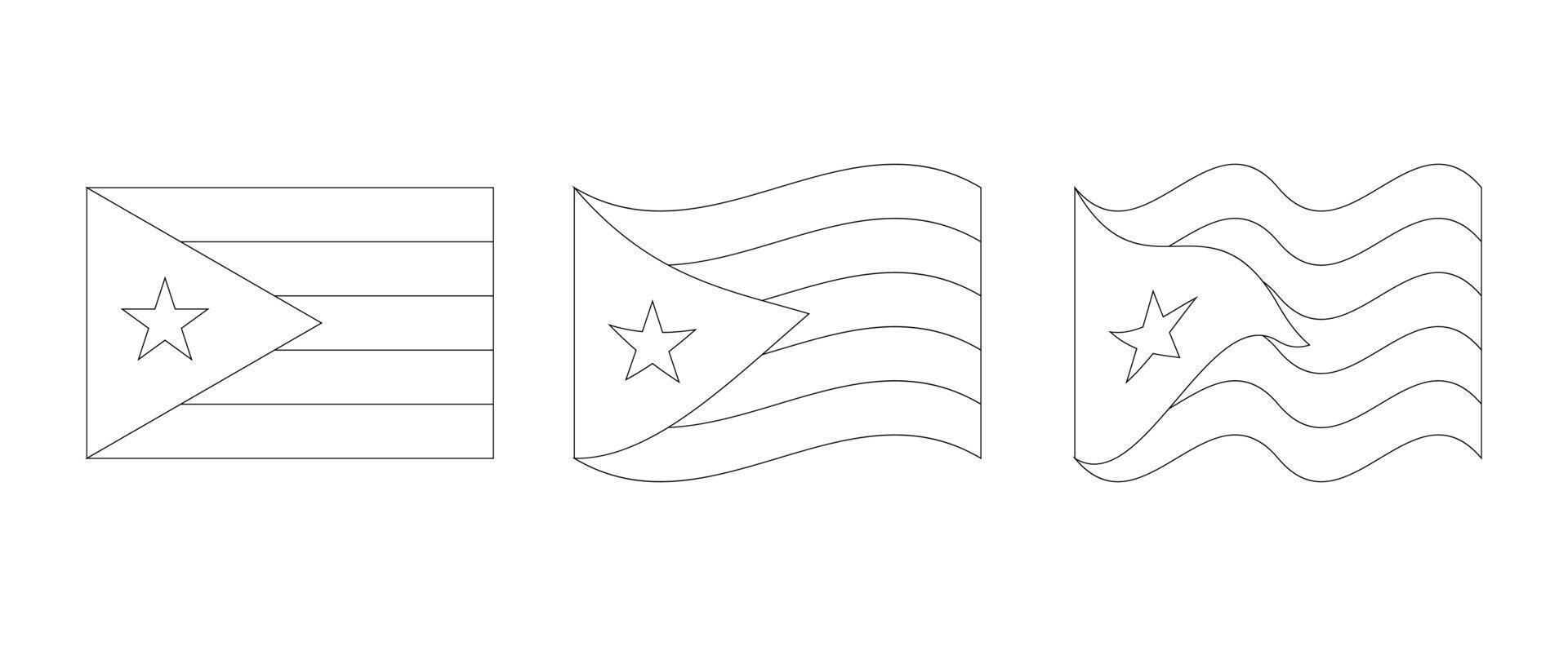 Puerto Rico Flag Waving Drawing Coloring Set vector
