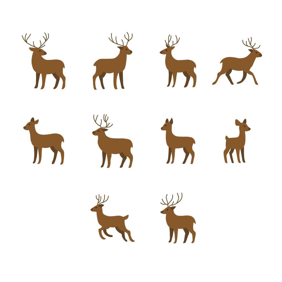 Flat Style Deer Set with Various Poses vector