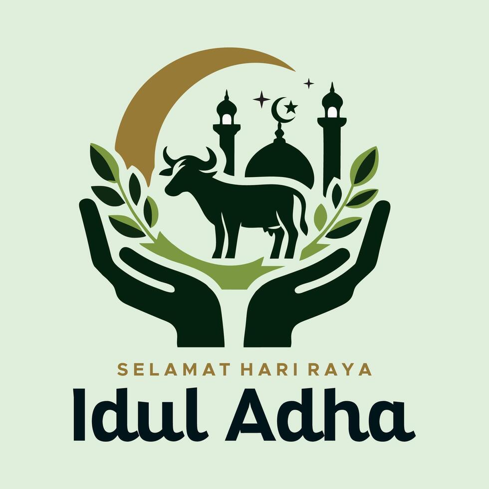 Idul adha islamic festival of sacrifice and sacrifice of animals vector