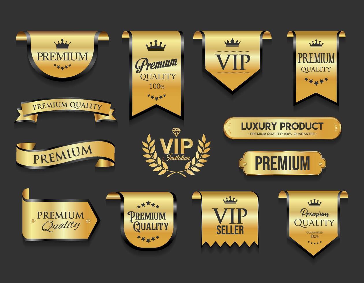 VIP and premium emblem black and gold isolated vector