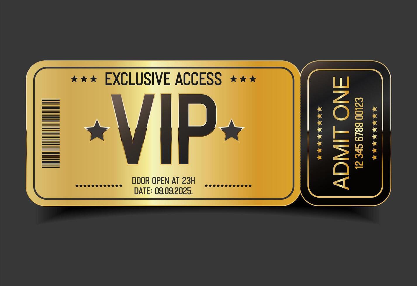 Gold VIP pass party or festival design template admit design template vector
