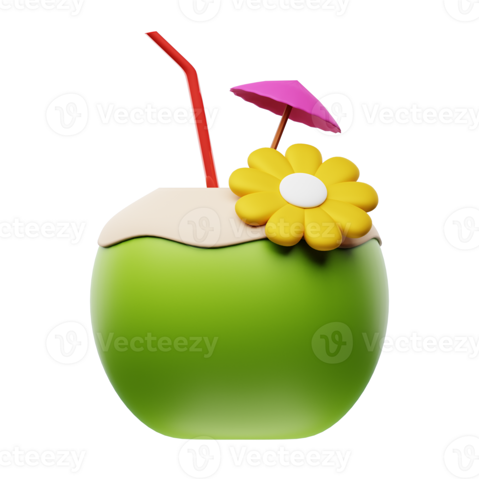 A coconut drink with a flower and umbrella png