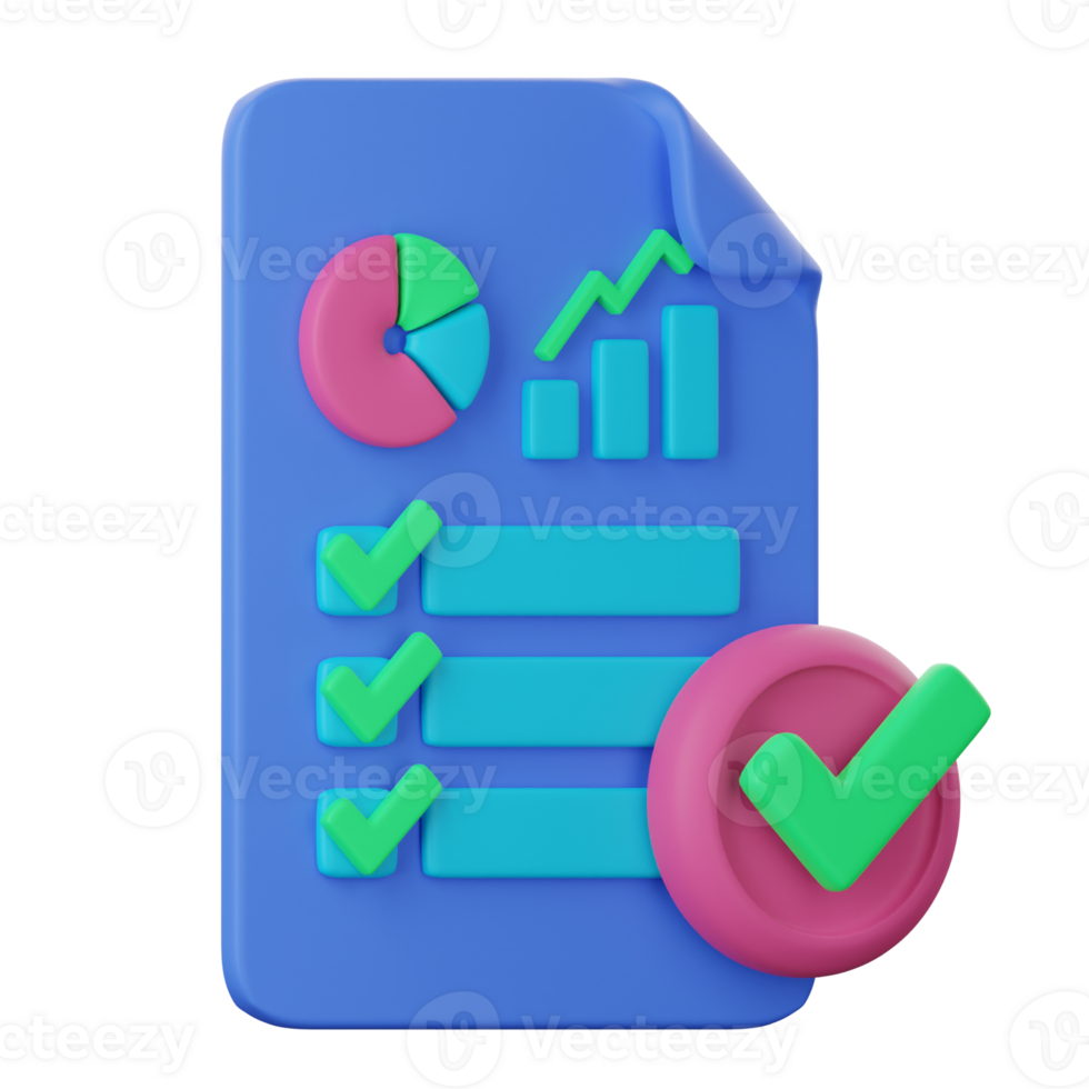 A blue document with a check mark and a pie chart png