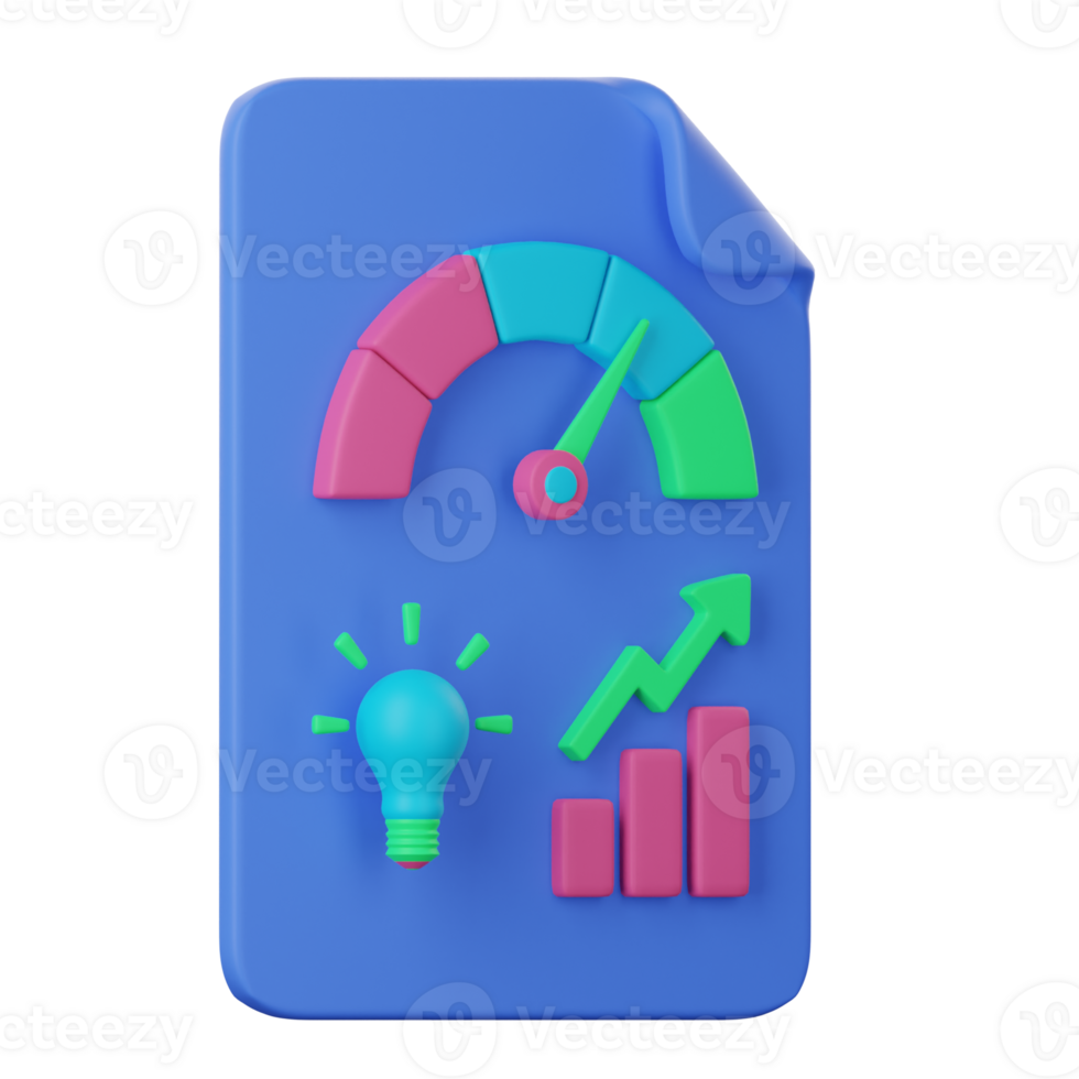 A blue folder with a meter, light bulb and graphs png