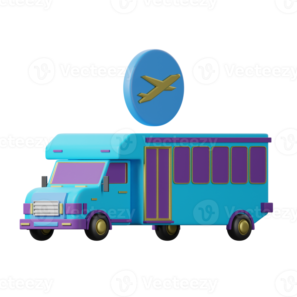 A blue bus with a plane on top of it png