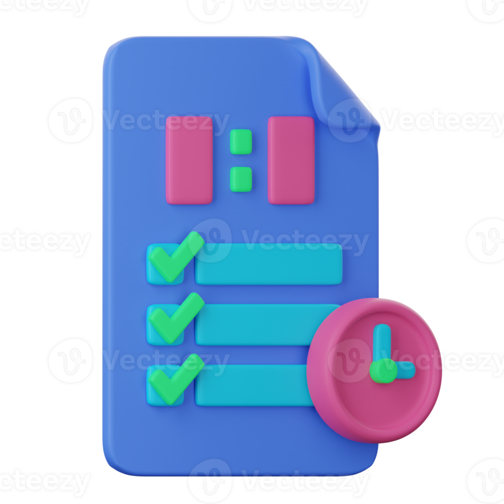 A blue folder with a pink clock and check marks png