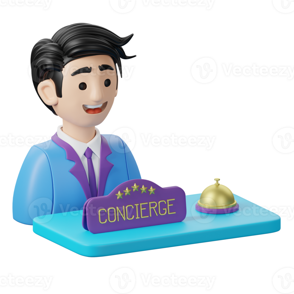 A figurine of a man in a suit with a sign that says con - cierge png