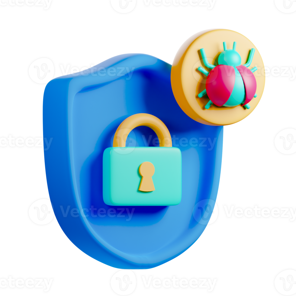 A blue shield with a lock and a bug on it png