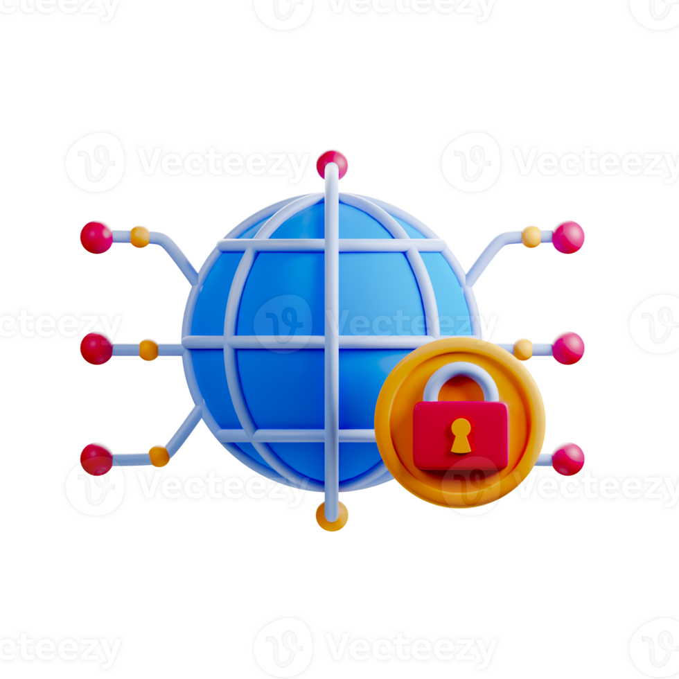A globe with a padlock and a lock icon png
