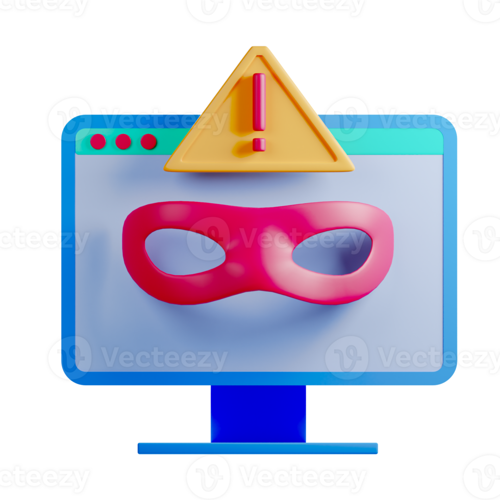 A computer with a mask and a warning sign png