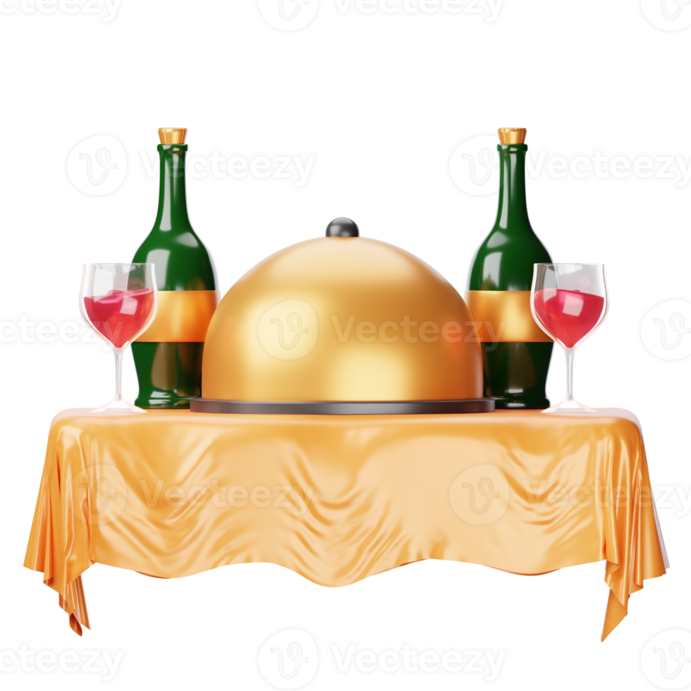 A table with two wine glasses and a gold dome png