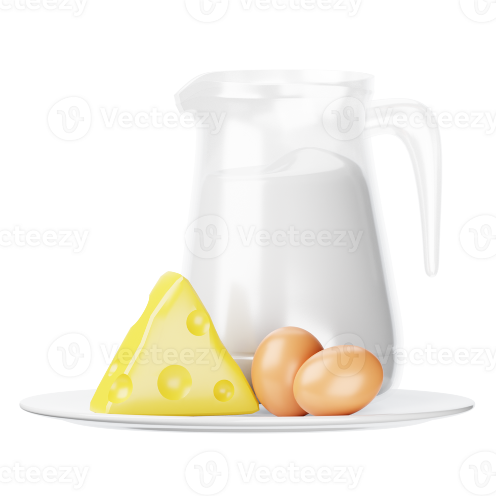 A jug of milk and eggs on a plate png