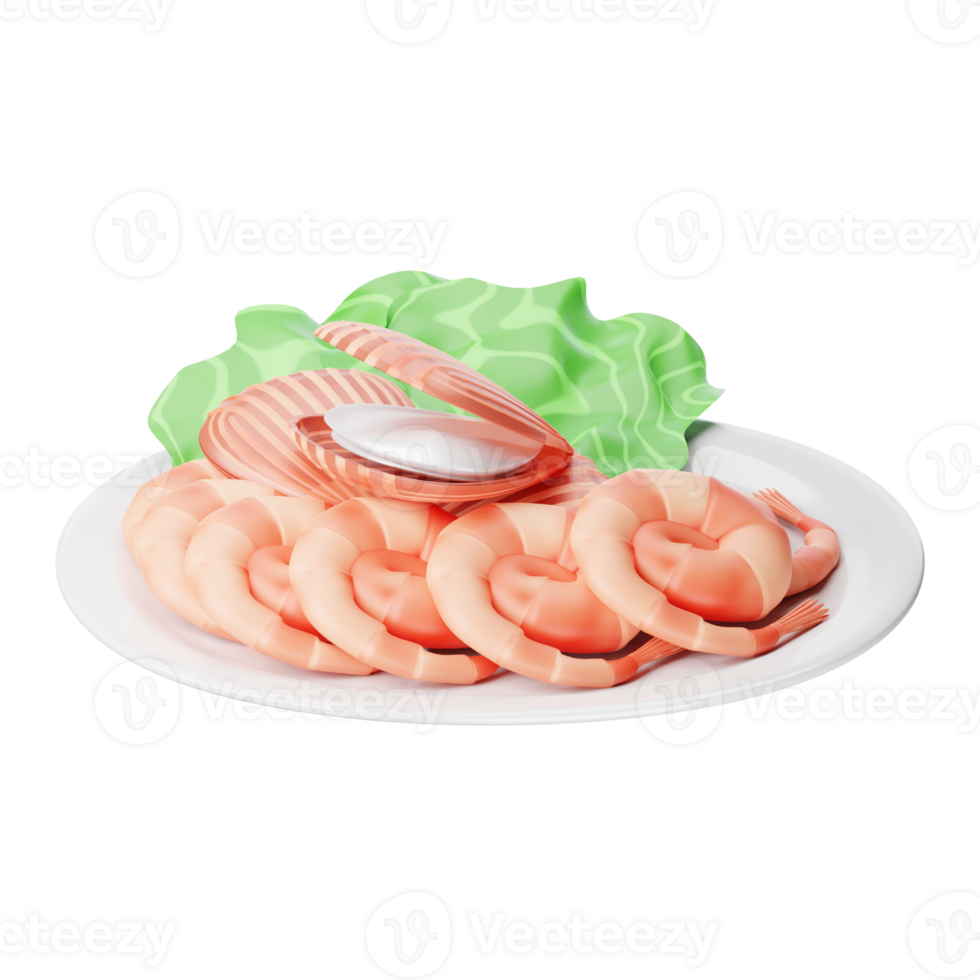 A plate with shrimp and lettuce on it png