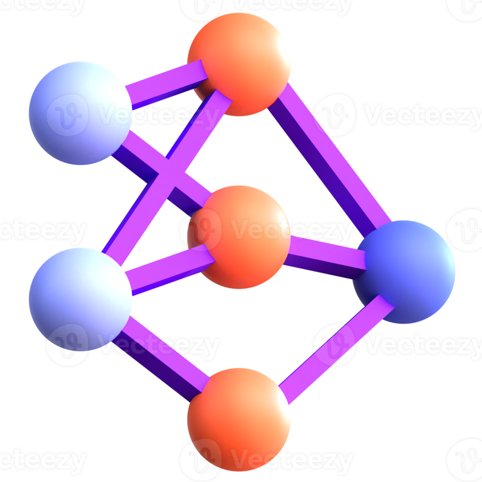 A 3d rendering of a molecule with three spheres png