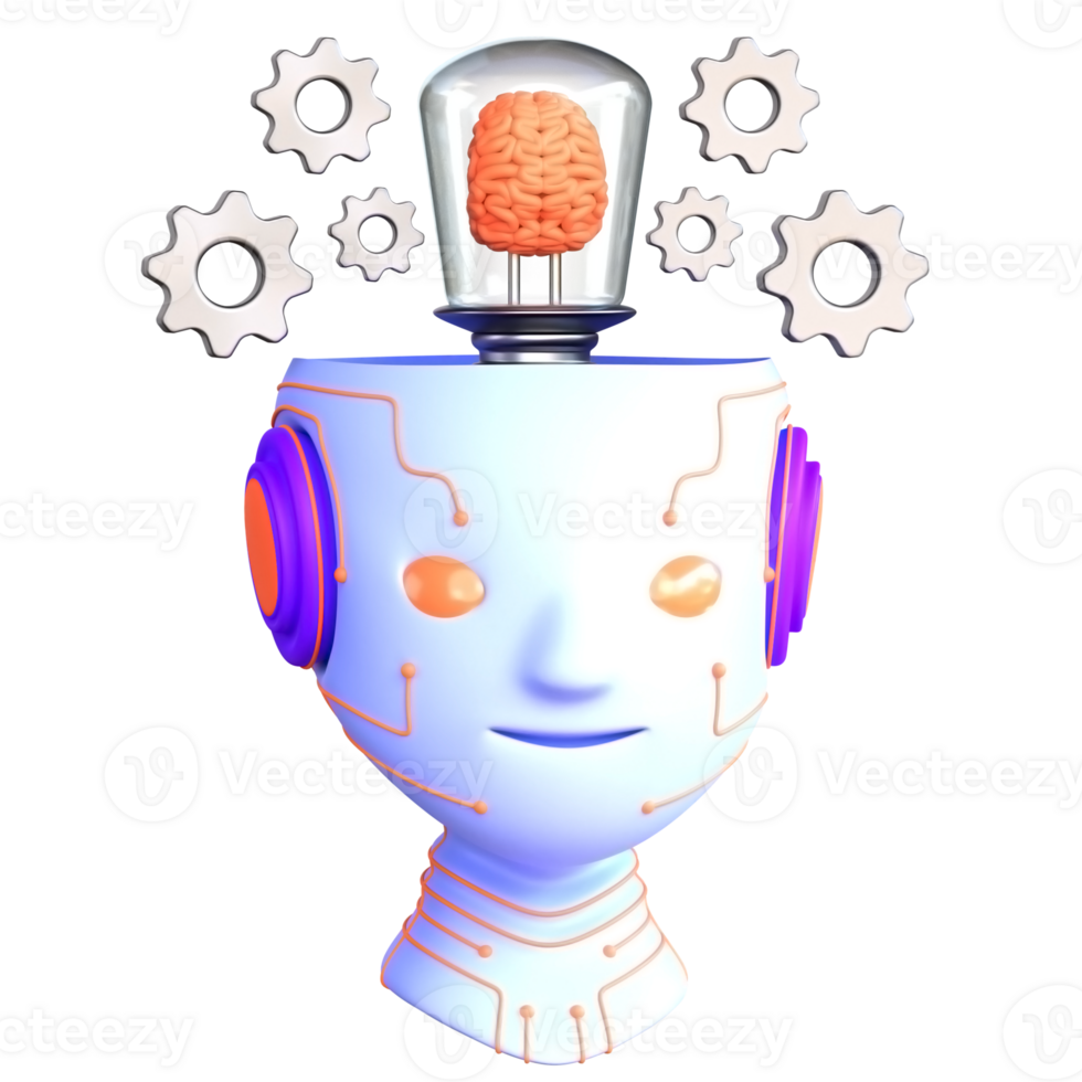 A robot head with gears and a brain inside png