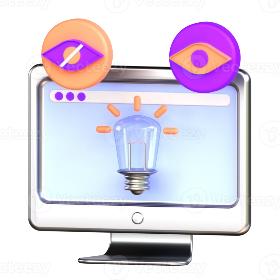 A computer monitor with an eye and a light bulb png