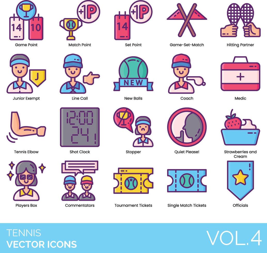Tennis icons set, vol 4, illustration vector