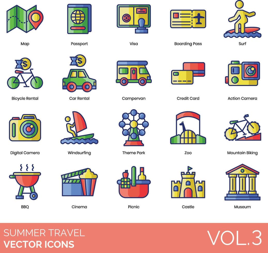 Summer travel icons set, illustration vector