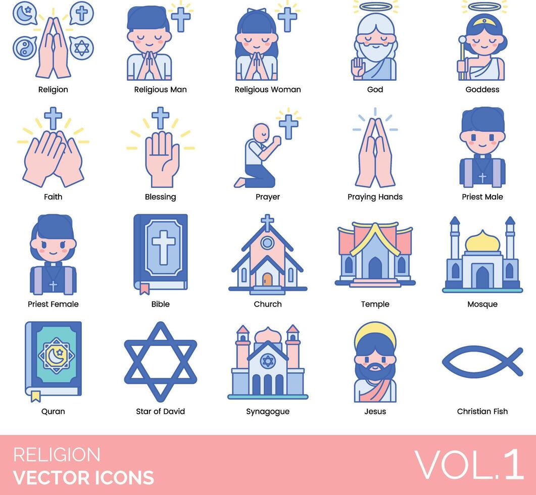 Religion icons set, volume 1, religious icons, icons, illustration vector