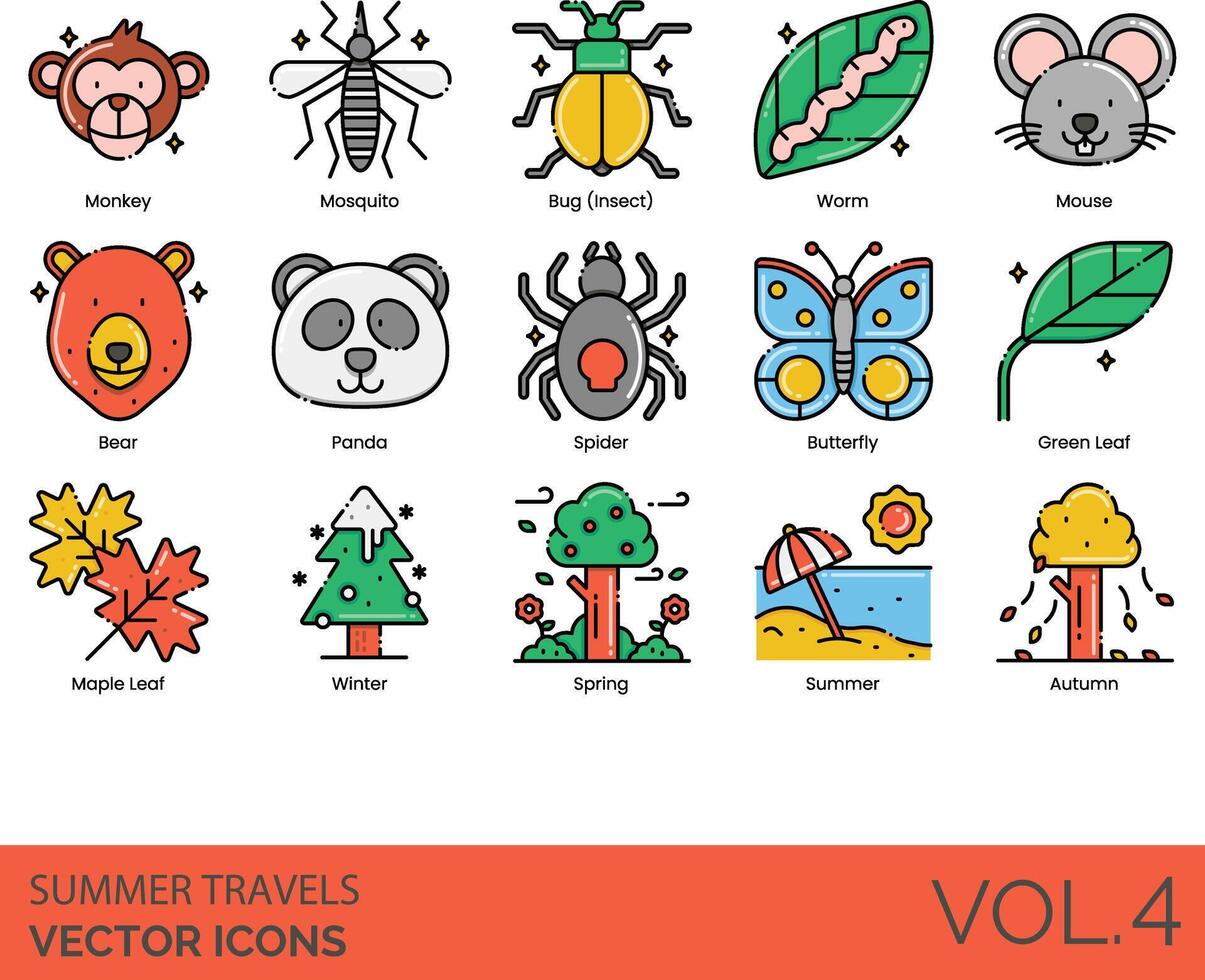 Summer travel icons set vector