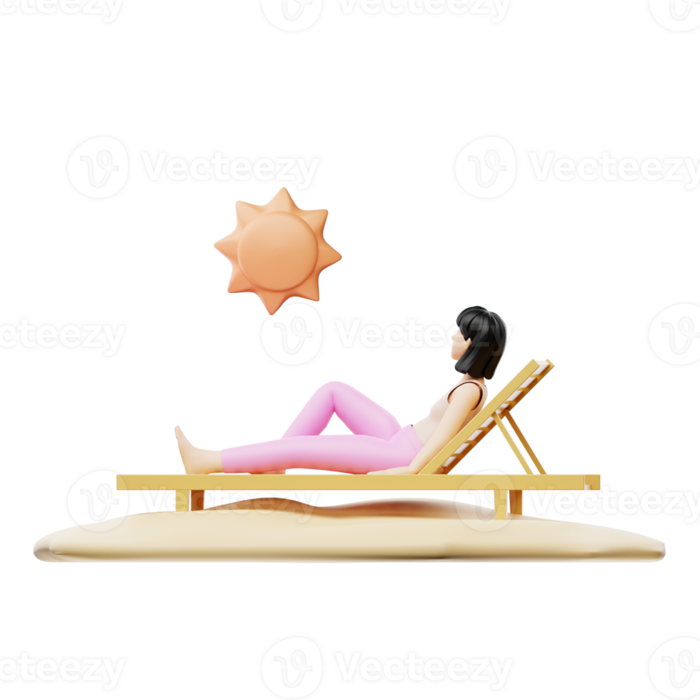 A figurine of a woman sitting on a sun lounger png