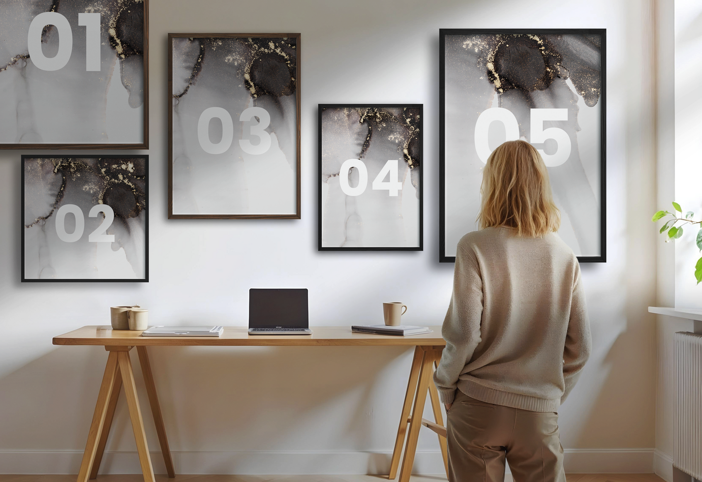 Different Canvas and Picture Frames Mockup in a Living Room psd