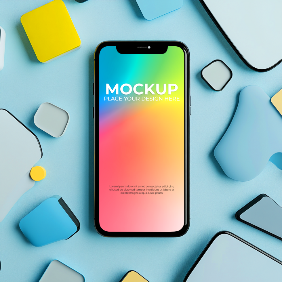 Phone Mockup Vibrant Gradient Screen Display on Blue Background psd