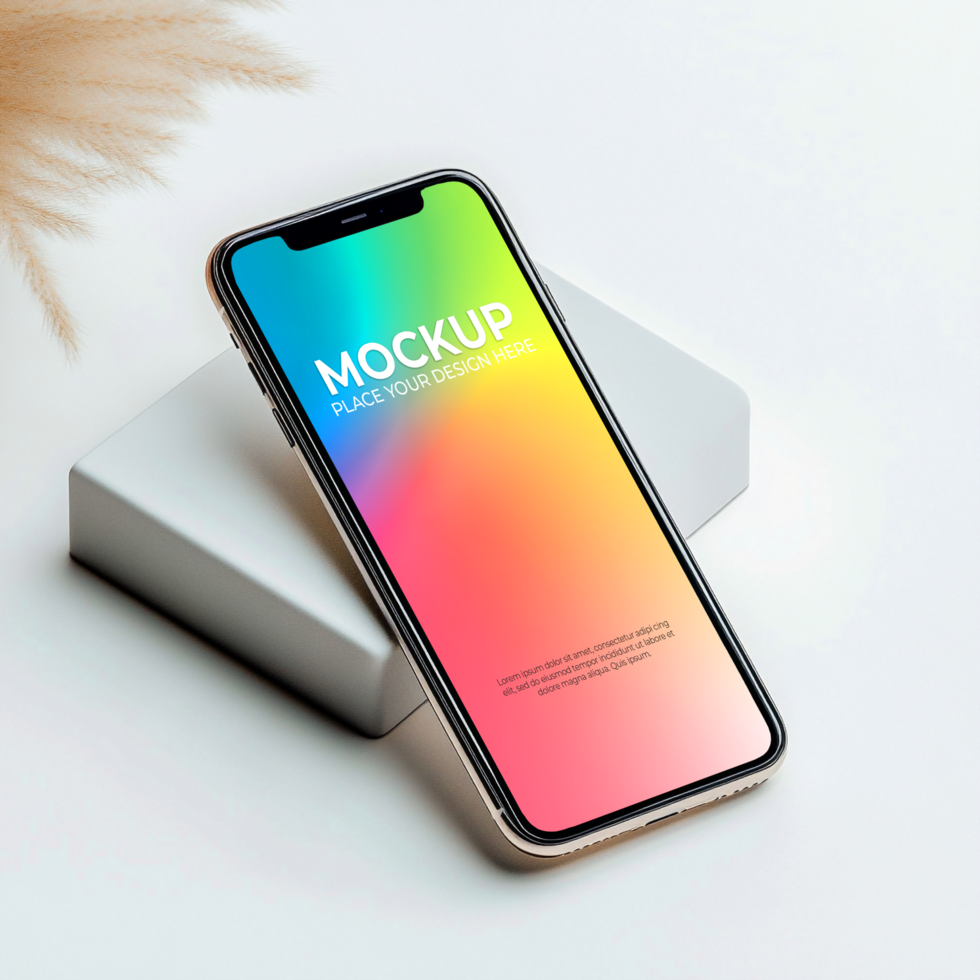 Smartphone Mockup Vibrant Gradient Screen on Minimalist Background psd