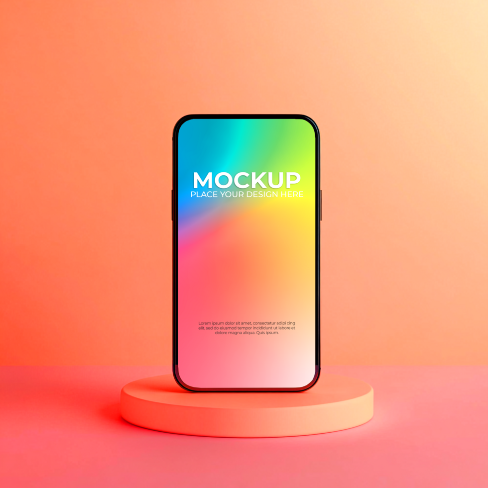 Vibrant Smartphone Mockup Colorful App Presentation on Coral Background psd