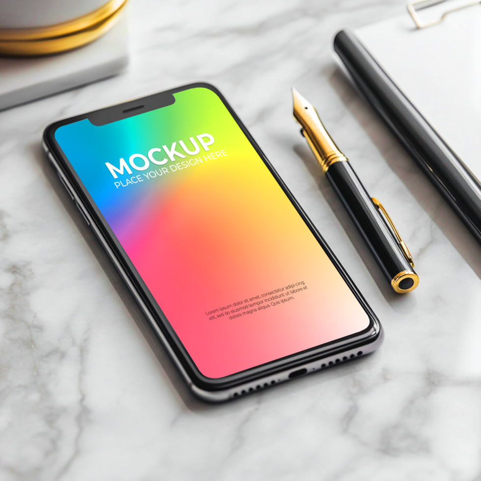 Smartphone Mockup Vibrant Gradient Screen Marble Background psd