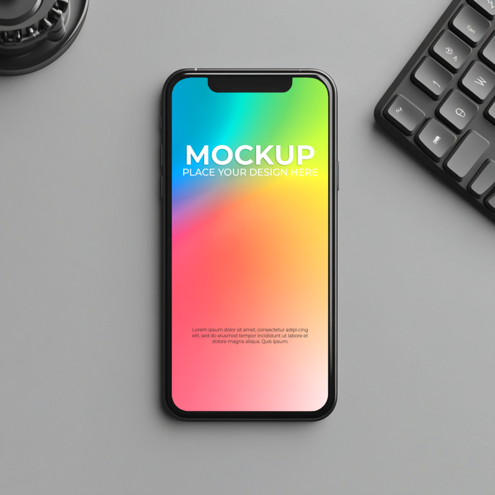 Smartphone Mockup Colorful Gradient Screen on Desk psd