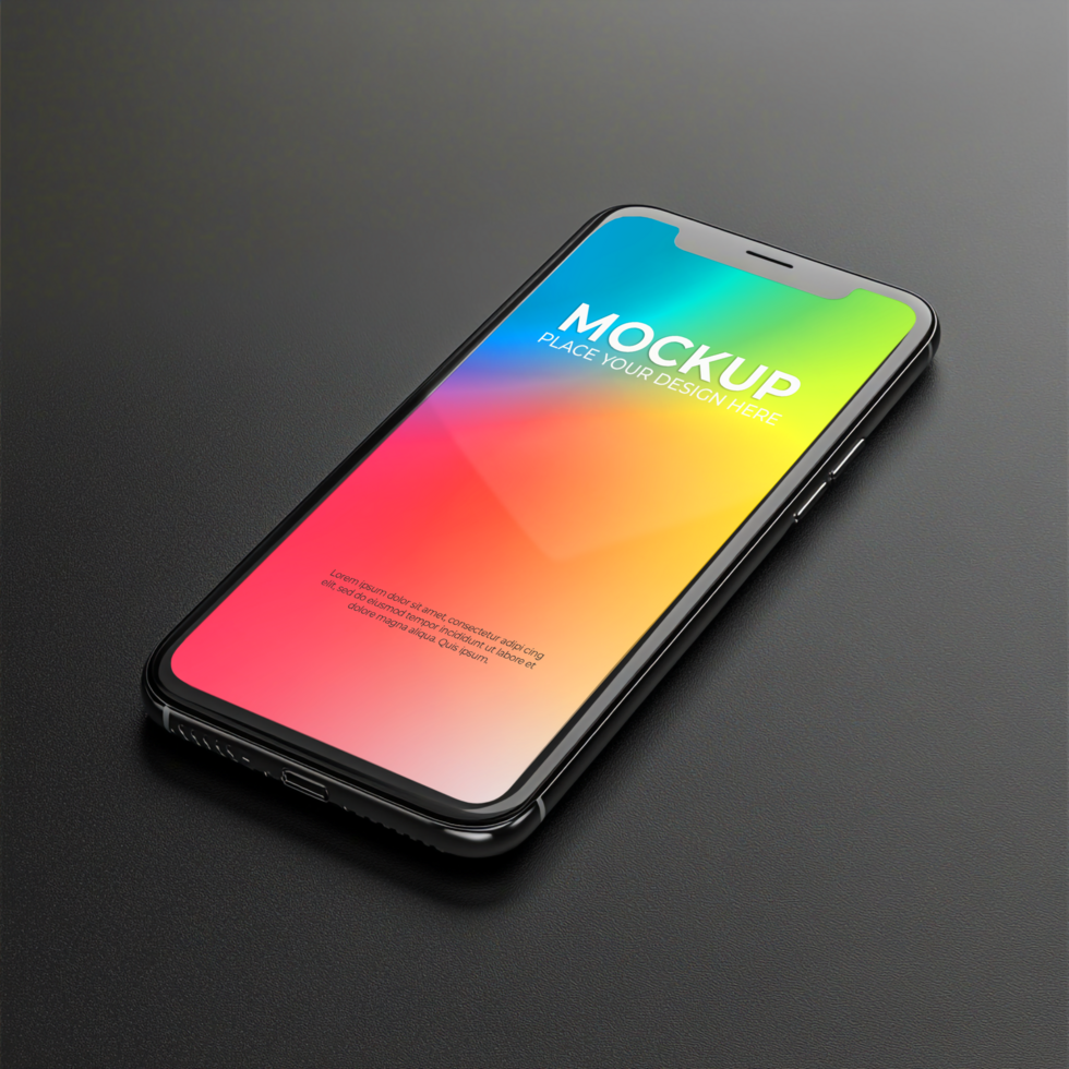 Phone Mockup Vibrant Rainbow Gradient Screen on Dark Surface psd