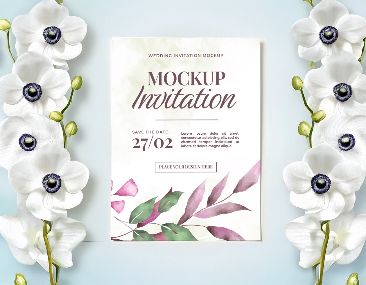 Elegant Wedding Invitation Mockup with Floral Design psd
