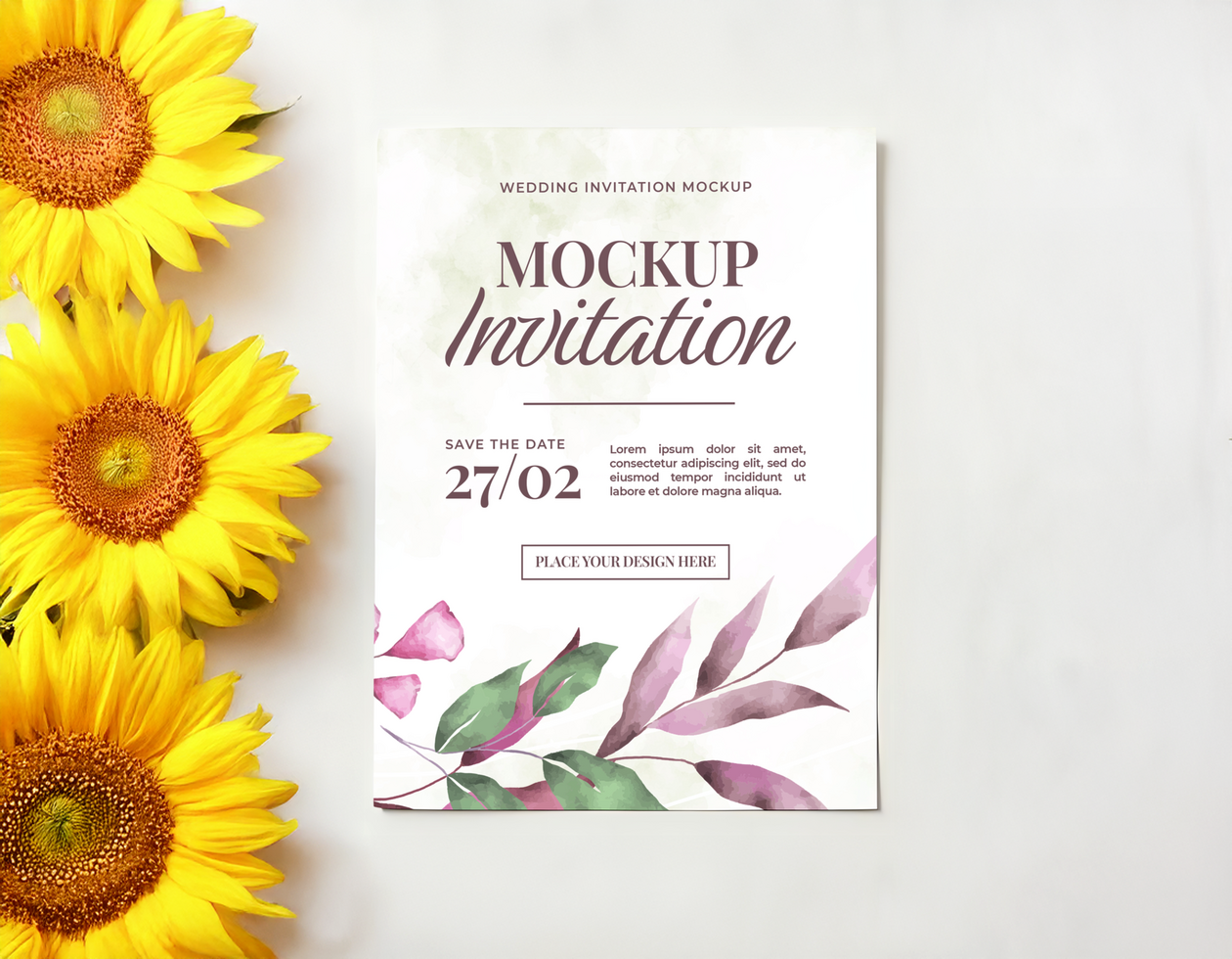 Sunflower Flanked Wedding Invitation Design Template psd