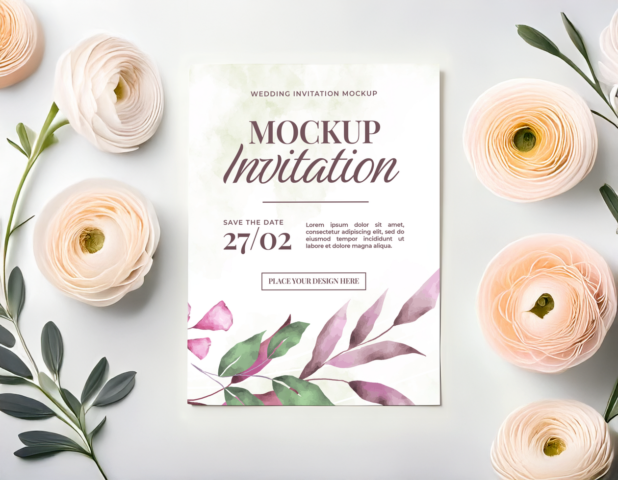 Ranunculus Eucalyptus Wedding Invitation Brand Design psd