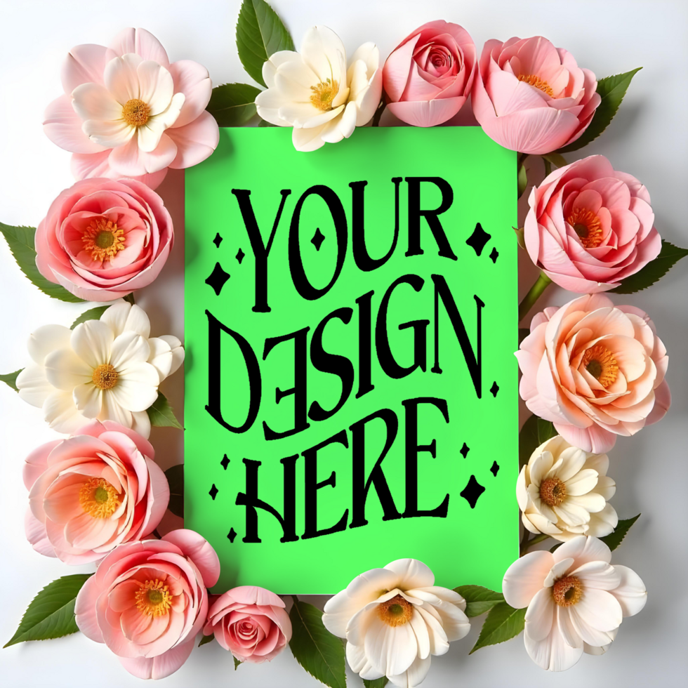 card mockup on flower bond, green screen card mockup invitataion mockup card, paper mockup flower psd