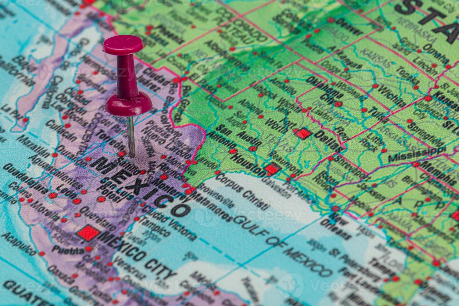 Pinpointing a location on the map of Mexico photo