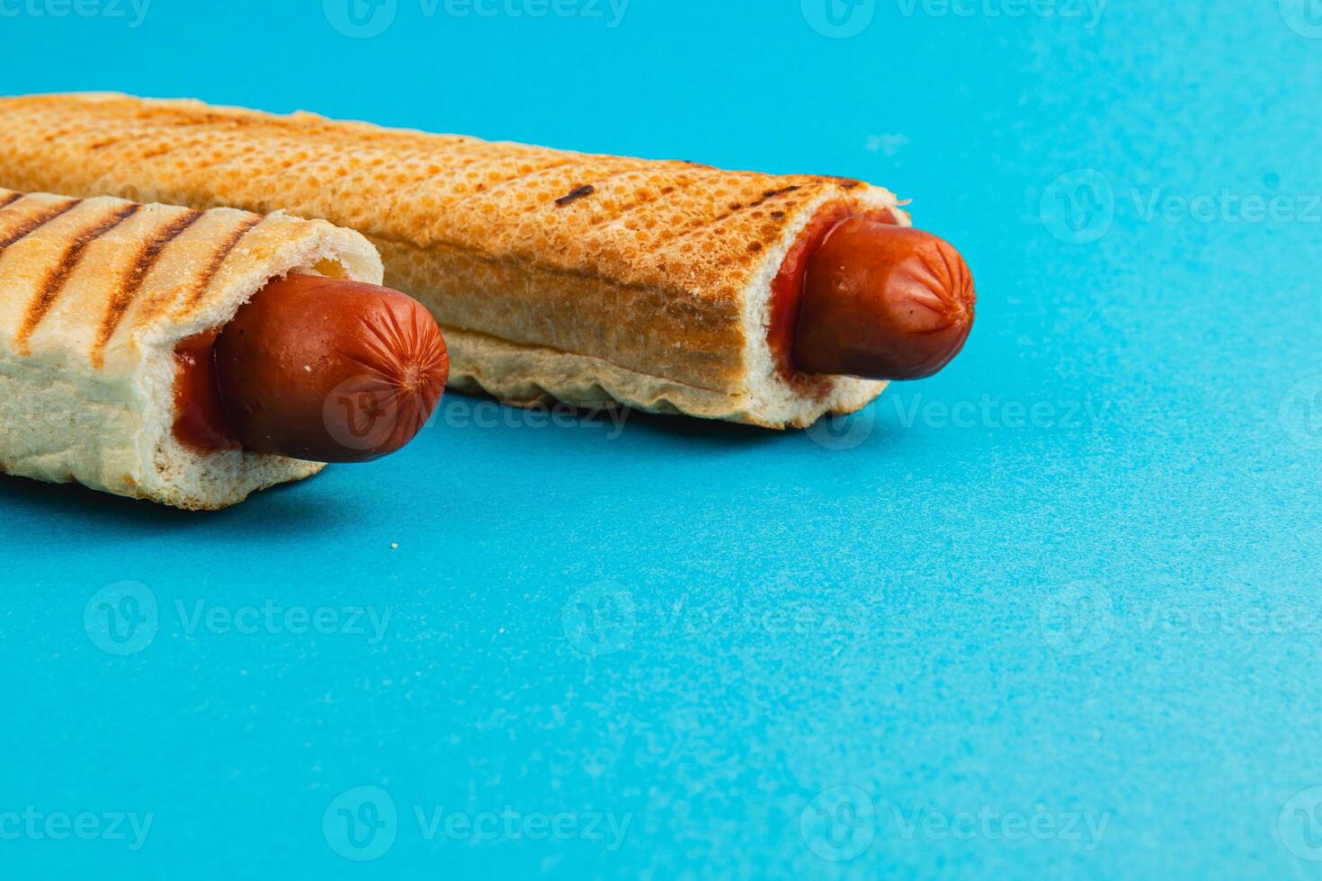 Unique hot dog presentation with waffle bread rolls photo
