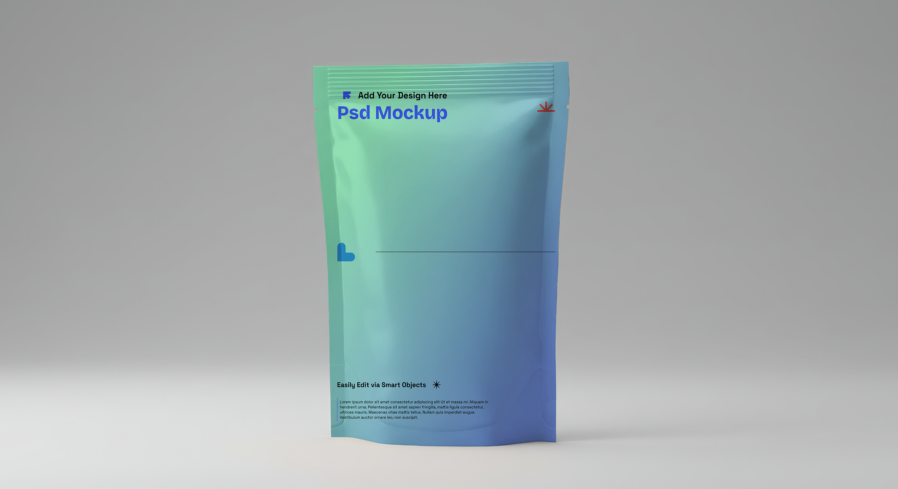 Food Pouch Mockup for Snack and Food Packaging Designs, 4K with Editable Layers psd