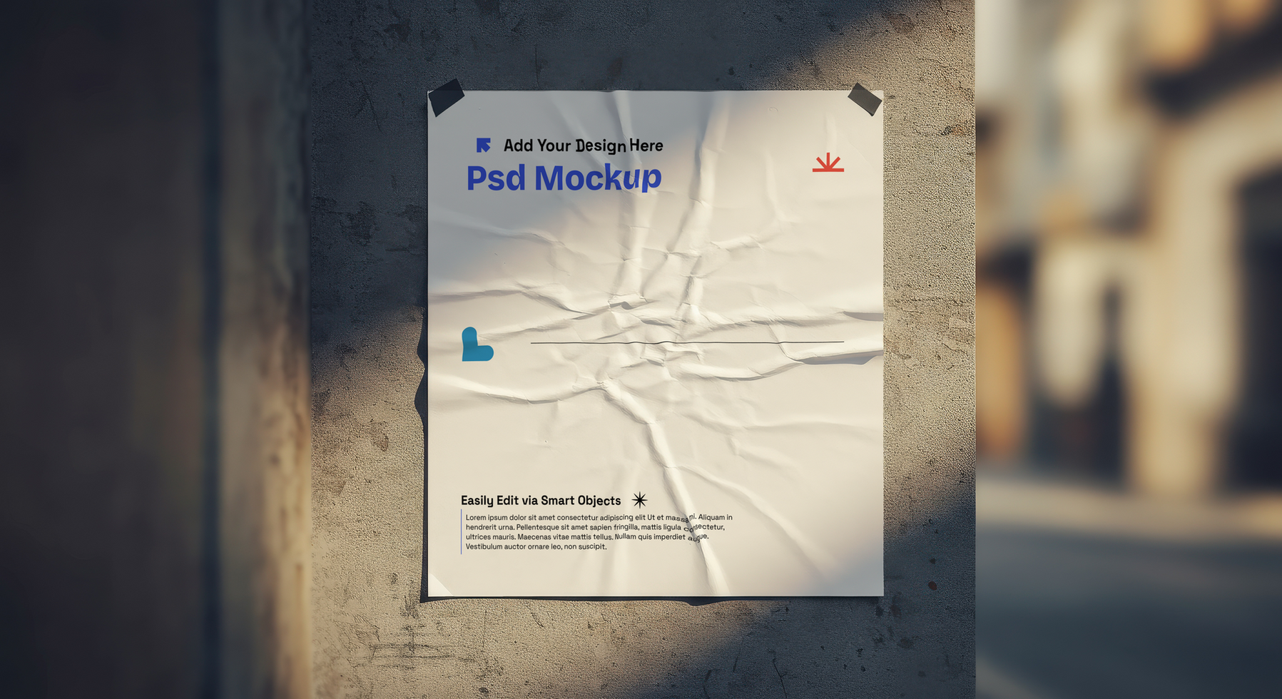Realistic Wrinkled Square Poster Mockup for Urban Design Showcases, 4K with Editable Layers psd